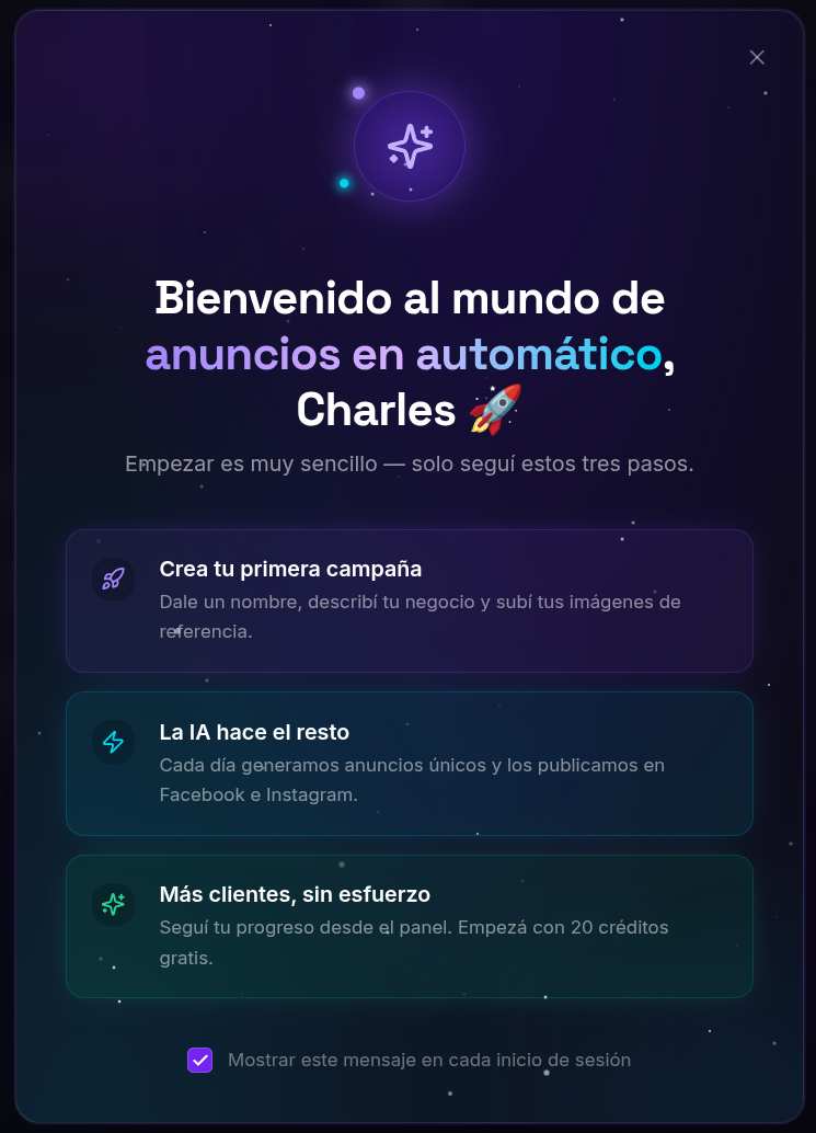 Panel de bienvenida Vendex